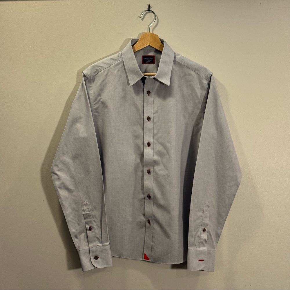 Untuckit Grey Long Sleeve Shirt Medium Slim red button holes